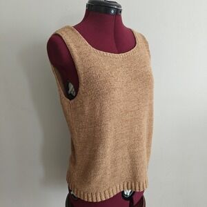 Josephine Chaus Women's Sweater Vest Tank Top Knitted Tan Brown Small Ribbed Hem